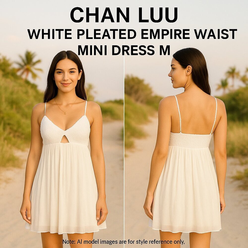 Chan Luu White Pleated Empire Waist Mini Dress M NWT